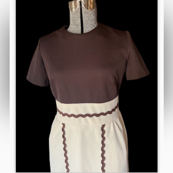 Super cute 60s vintage dress brown and cream Mod - Picture 2 of 5